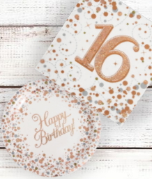 Rose Gold Confetti 16th Birthday Party Supplies and Ideas